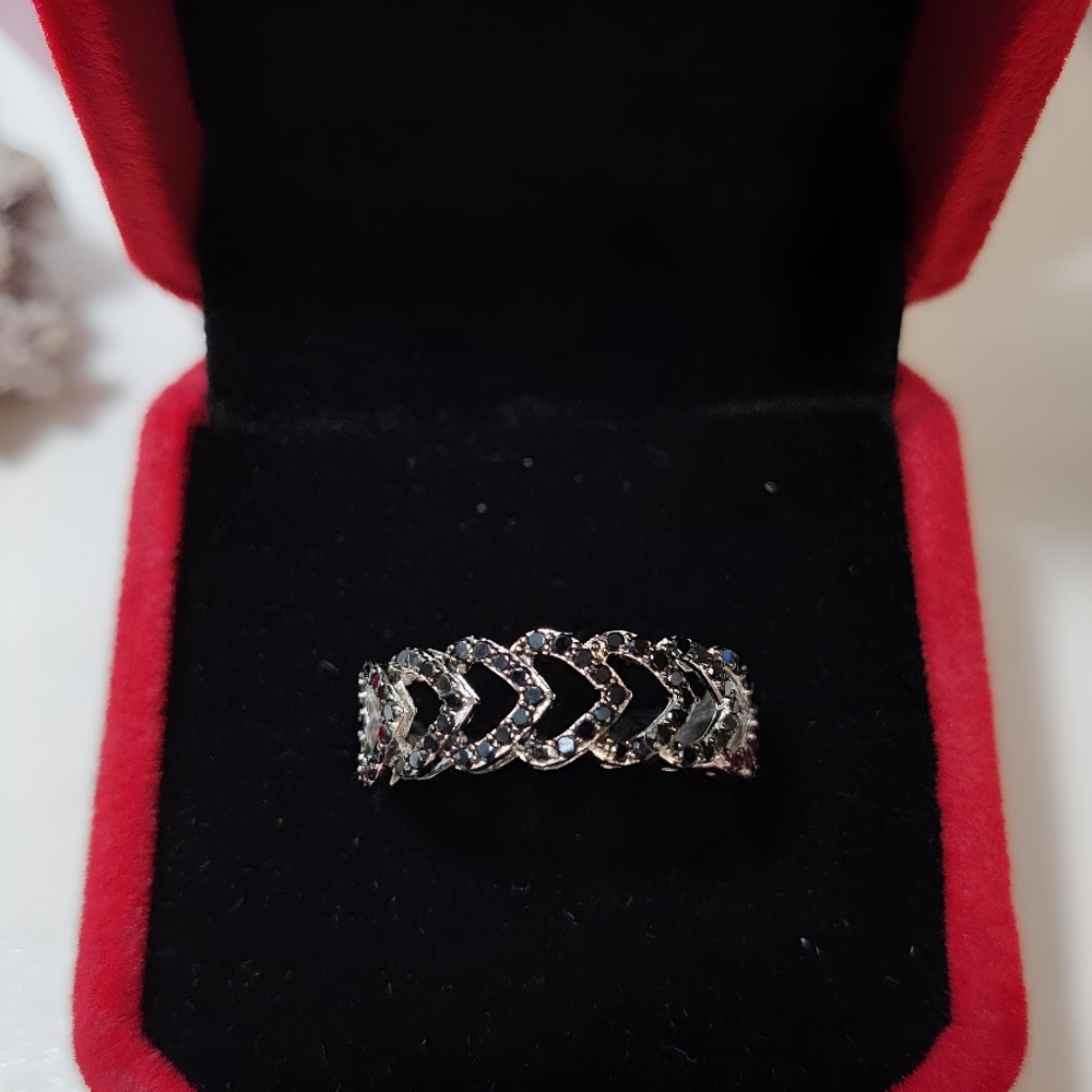 Macy's Black Spinel Multi-Heart Ring (5/8 ct. t.w.) in Sterling Silver Size 7 - Picture 10 of 10